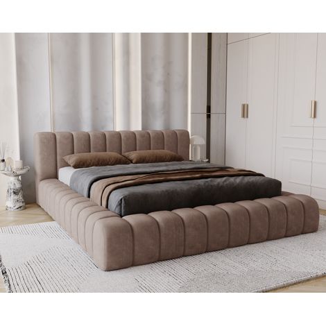 Emporius – Lit coffre 160x200 avec rangement – Mousse épaisse – Tissu velours imperméable – Brun – Sommier à lattes inclus (1/5)