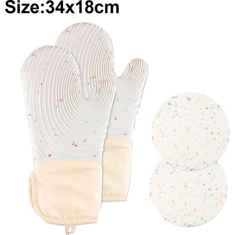 Gants De Four En Silicone - 34 X 18 Cm - Résistants Jusqu'à 230 °C - Doublure Quilting Coton - Antidérapants - Lot De 2 (1/5)