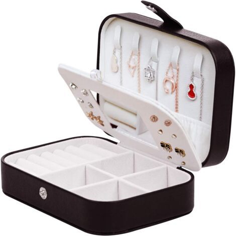 Sollbry Boîte à Bijoux Portable avec Miroir pour Colliers,Bracelets,bagues,Boucles d'oreilles Noir