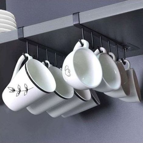 Set di 2 ganci portaoggetti per tazze, armadio, utensili da cucina, cravatte, cinture e sciarpe (nero) (1/4)