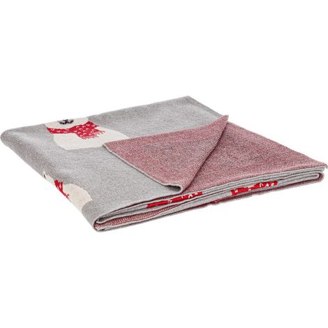 Coperta natalizia "Editha" Orso rosso-bianco in cotone, 130 x 170 cm (1/4)