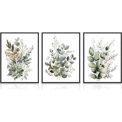 12x16 pouce Non Encadré 3Pcs Boho Wall Art Décor. Feuilles Vertes Affiche Botanique Impression pour Salle de Bain Salon. Eucalyptus Feuilles (1/5)