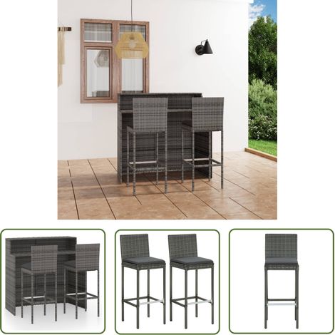 Set de 1 Table et 2 Tabourets de bar de jardin avec coussins, Ensemble Table et Chaises Gris OIB1715E (1/5)