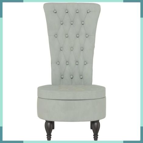 352464 Chaise à dossier haut gris clair velours conception de bouton (1/5)