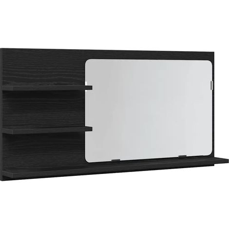 Mobiletto da bagno a parete con specchio 90 x 11 x 45 cm design elegante vano contenitore in legno di rovere nero 020051796
