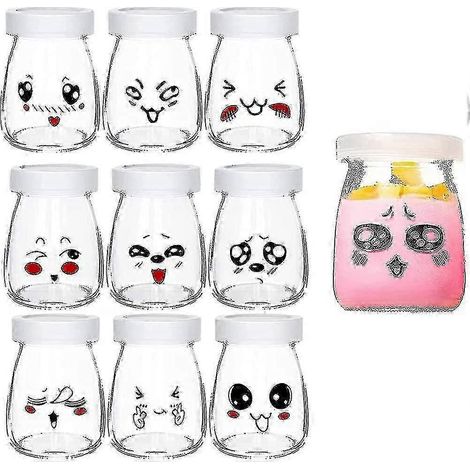 Lot de 10 pots à yaourt en verre avec couvercles étanches - Pot à yaourt pour enfants avec -NN (1/5)