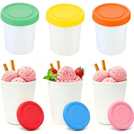 6 x 250ml Ice Cream Storage Containers with Lids Silicone Ice Cream Jars Stackable Ice Cream Box for Pudding, Mousse, Yogurts and More (1/5)
