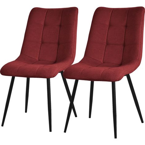 ML-Design Juego de 2 Sillas de Comedor Color Rojo Asiento Acolchado para Cocina o Salón con Funda de Tela y Patas de Acero Negro Sillón Tapizado Suave con Respaldo para Oficina o Sala de Estar
