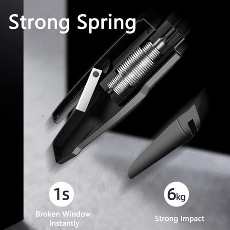 Fensterbrecherhammer mit scharfen, karbonisierten Hammerköpfen, verdecktem Sicherheitsgurtclip mit Messerform, leicht und mit Kette tragbar, gelb (1/4)