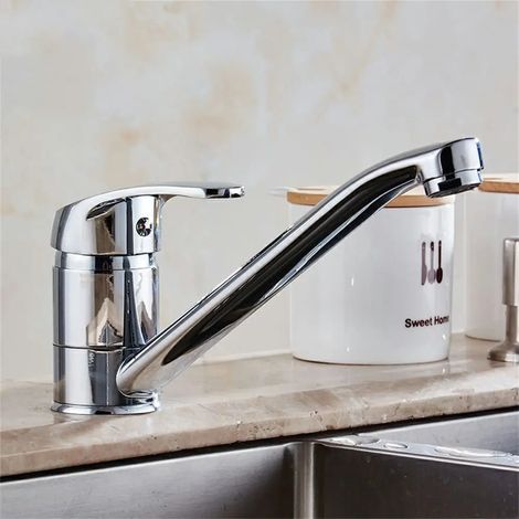 Robinet mitigeur de cuisine monobloc décoratif à levier unique chromé avec bec pivotant (1/5)