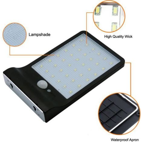 Mural Lampe Jardin Energie Solaire 36 LED Lumière Imperméable Extérieur Eclairage Capteur de Mouvement pour Mur Patio Terrasse Sol (1/4)