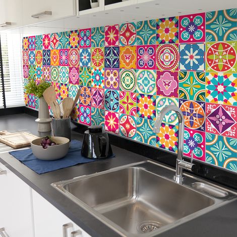 Sticker Mural Carrelage adhésif Cuisine Salle de Bain - 24 STICKERS CARRELAGES AZULEJOS AMERICA - 24stickers10x10cm (1/5)