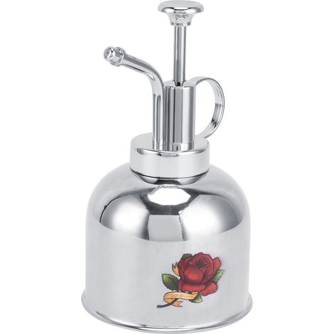 Arrosoir de 300 ml en acier inoxydable pour arroser les fleurs, petit arrosoir avec vaporisateur et motif rose (1/5)
