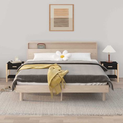 Tables de chevet 2 pcs-Lot de 2 Table de nuit Noir 42x38x45 cm Bois d’ingénierie 233226 (1/5)