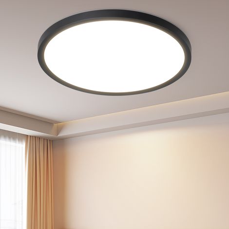 GBLY Deckenlampe LED Deckenleuchte Badezimmer - Ø30cm Badezimmerlampe Flach Schwarz Badlampe Rund Schlafzimmer Küchenlampe 24W Warmweiß Flurlampe Deckenbeleuchtung Schlafzimmerlampe für Küche Flur Bad