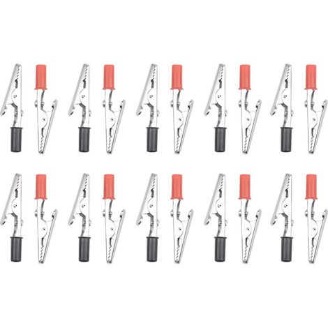 Lot de 20 mini pinces crocodiles SENRISE avec poignée en plastique isolée pour test de câble Pinces crocodiles en métal de 50 mm noir et rouge (1/4)