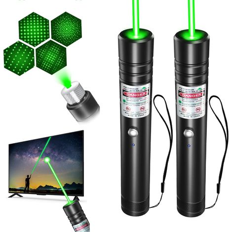 Lampe Torche Tactique à Ligne Verte Professionnelle Rechargeable (Lot de 2), Grande Portée, Compatible avec Écrans TV/LED/LCD, Idéale pour Présentation, Bureau, Plein Air, Astronomie et Construction (1/5)