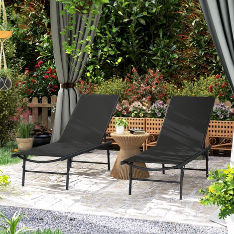 Lot de 2 bain de soleil chaise longue pliante textilène transat jardin extérieur inclinable 54 x 164 x 84 cm noir