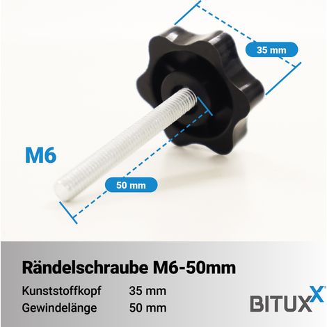 Bituxx 20x Rändelschraube Feststellschraube Sterngriffschraube Knaufschraube Handknopf Werkzeuglose Schraube M6 x 50 mm