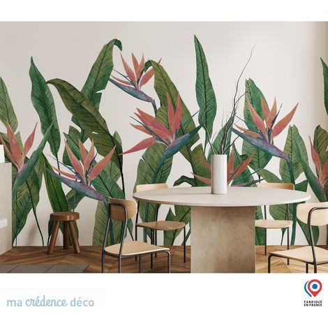 Papier peint : Fleurs exotiques strelitzia - Intissé - L.300 x H.280 cm - Vert olive foncé (1/5)