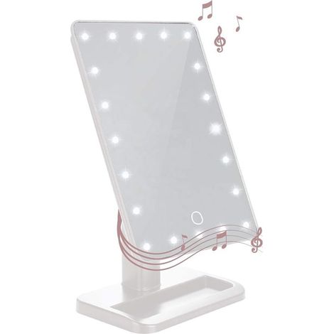 Miroir de maquillage avec lumières et haut-parleur Bluetooth, U-Reflect Beauty LED sans fil pivotant avec plateau (blanc) - RWRadio et enceinte pour salle de bain (1/5)