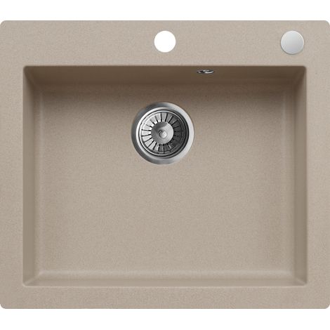 Granitspüle - Spülbecken - Küchenspüle - 57 x 50 cm - Beige - Einbauspüle - Halbmatte Oberfläche - Platzsparend und Elegant, mit Siphon, Mojito 60 (1/5)