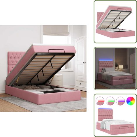 Cadre de lit ottoman avec matelas rose 120x200 cm velours - Lit Ottoman - Lits Ottomans - Cadre De Lit - Cadre De Lit Avec Rangement (1/5)