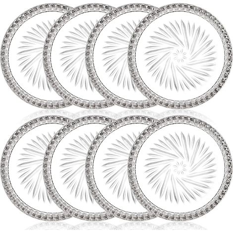 Lot de 8 dessous de verre ronds en cristal transparent pour protéger la table de la maison, cuisine, salle à manger, terrasse, café, 9,5 cm, design sculpté (1/5)