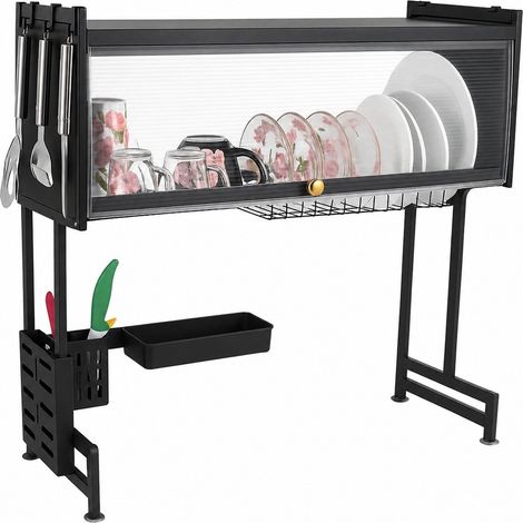 Égouttoir à vaisselle 65 cm, grand bac d'égouttage avec support à assiettes, organisateur de plan de travail (1/5)