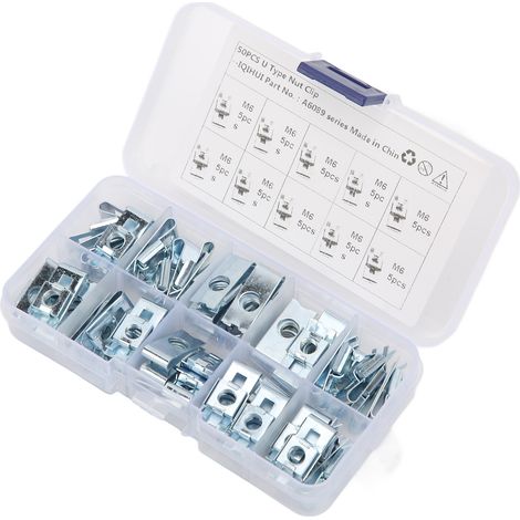 50 Pinces Clip en U M6 pour Carrosserie Auto, Set de Fixations Métal Antirouille, Écrous Rapides en Forme de U, Lot de Remplacement de Panneaux (1/5)