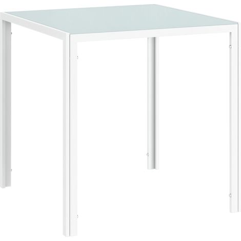 HOMCOM mesa de comedor de cristal, mesa cuadrada para 4 personas con patas de metal, para cocina, salón, 75x75x75 cm, blanco (1/5)