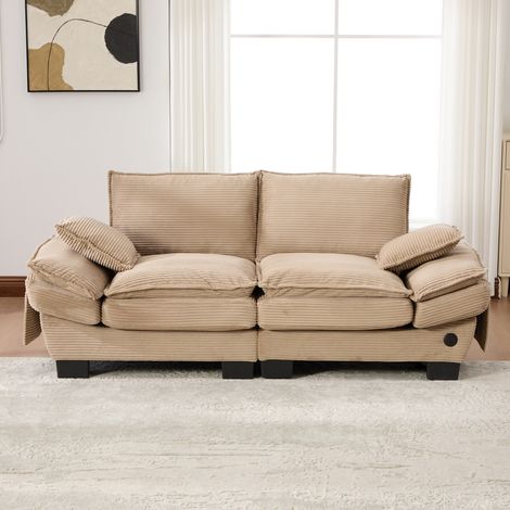 2-Sitzer Sofa mit USB-C und Seitentaschen Cord Khaki OKMYHOME (1/5)