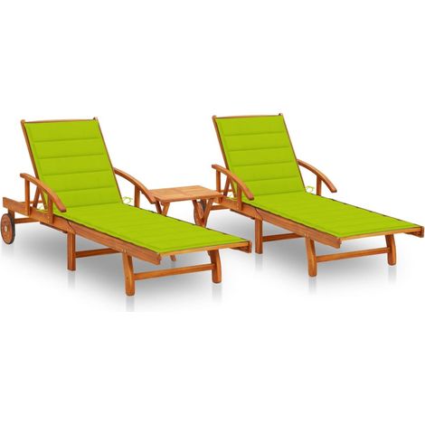 Lot de 2 Chaises longues  Bain de soleil Transat avec table et coussins Acacia solide 36050 (1/5)