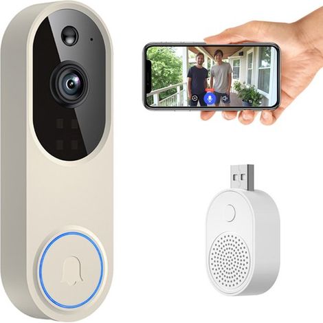 Sonnette sans fil – Sonnette avec caméra – Sonnette vidéo sécurisée pour la famille – Sonnette vidéo intelligente avec vision nocturne HD et fonction interphone à distance – Sécurité fiable pour votre (1/5)