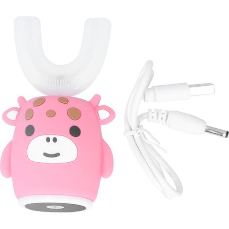 Brosse à dents électrique enfant en forme de U, design cartoon pour soins bucco-dentaires - Rose (1/5)