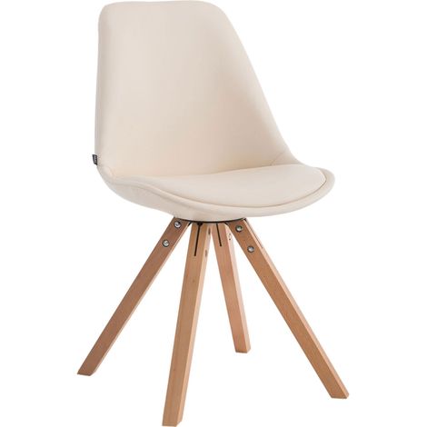 Silla de comedor de cocina escandinava con asiento de PVC color crema, 4 patas de madera, forma cuadrada clara 100003407 (1/3)
