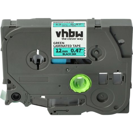 vhbw Label Tape compatible with Brother PT H101C, H101GB, H101, H101TB, H105, H100R, H105VP Label Printer 8m x 12 mm, Black on Green