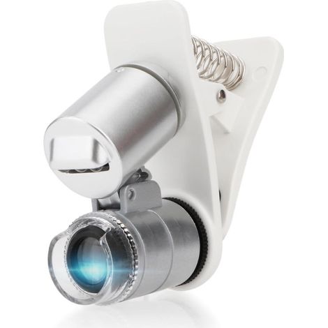 Lente d'ingrandimento a clip 60x, microscopio universale per gioiellieri, lente d'ingrandimento per gioielli con illuminazione LED/UV per cellulari e altri smartphone. (1/5)