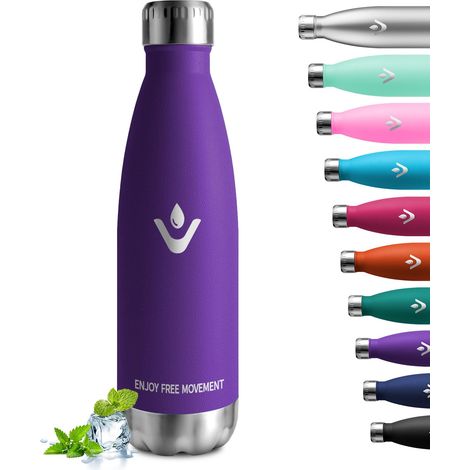 Bouteille Isotherme 500ml, Gourde Inox Étanche, Gourde Métal sans BPA, Réutilisable, Bouteille d'eau Acier Inoxydable à Double Paroi, Gourde Isotherme pour École, Bureau, Sport, Randonnée, Voyage (1/5)