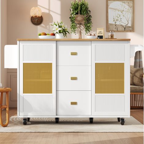 Mueble cocina con mesa abatible y ruedas blanco OKMYHOME (1/5)