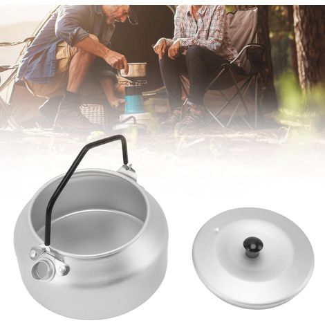 Bouilloire d'extérieur, réchaud de pique-nique, théière, ustensiles de cuisine portables pour barbecue de camping, cafetière ultralégère en alliage d'aluminium, argent. (1/5)