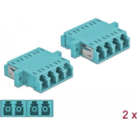 Delock Acoplador de Fibra Ãptica LC Quad hembra a LC Quad hembra Multimodo 2 piezas azul claro