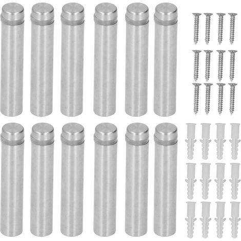 Lot de 12 vis d'entretoise en acier inoxydable 12x60 mm pour supports de panneaux, avec chevilles murales (1/5)