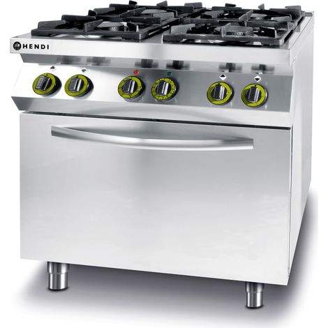 HENDI Gasherd 4-flammig mit Ofen GN 1/1, Kitchen Line, 230V/3000W, 19kW, 800x722x(H)900mm