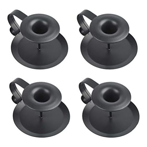 CSPARKV Kerzenständer im Vintage-Stil, 11 x 6 cm, 4 Stück, schwarzes Metall, Kerzenständer mit Griff und Tablett, Tischdekoration für Hotel, Restaurant und Saal