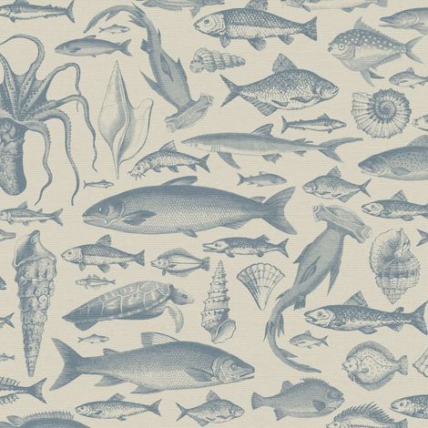 papier peint panoramique des poissons bleu  - Komar
