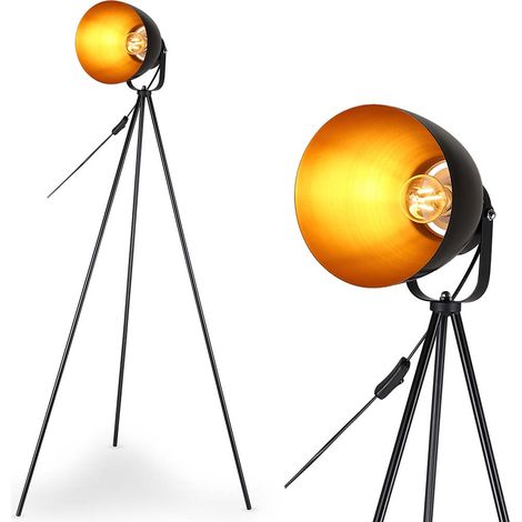 Lampada Piantana Terra Design Moderno Industriale Metallo Luce E27 Nero oro