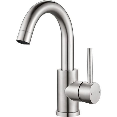 Mitigeur de Lavabo Brossé, Robinet Salle de Bain Pivotant à 360°, Haut Robinets de Lavabo pour Salle de Bain en Acier Inoxydable, Monocommande Robinet Lavabo pour Eau Chaude/Froide, Brossé (1/5)