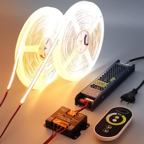 Ruban LED COB CCT 24V 20M (10M x 2), Bande LED 2700K-6500K Blanc Réglable, Bandeau LED Dimmable Autocollante 10W/M CRI 93, Télécommande et Alimentation Incluses, pour Chambre, Cuisine (1/5)