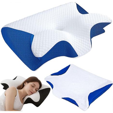 Oreiller cervical orthopédique 2026, housse incluse, mousse à mémoire de forme ergonomique, soutien latéral dorsal abdominal, bleu (1/5)